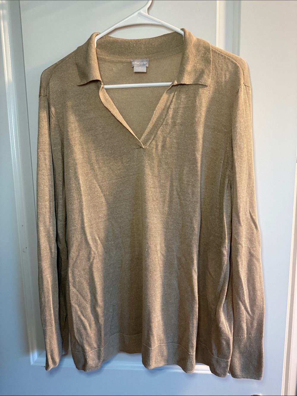 🥳 5 for $25 BUNDLE Chico's Women's V-Neck Polo Linen Blend Sweater in Tan
